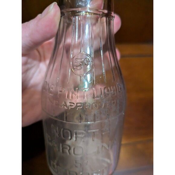 North Carolina Liquid Bottle One Pint NC Approved 5 Cent Deposit Milk Vintage - Picture 3 of 4